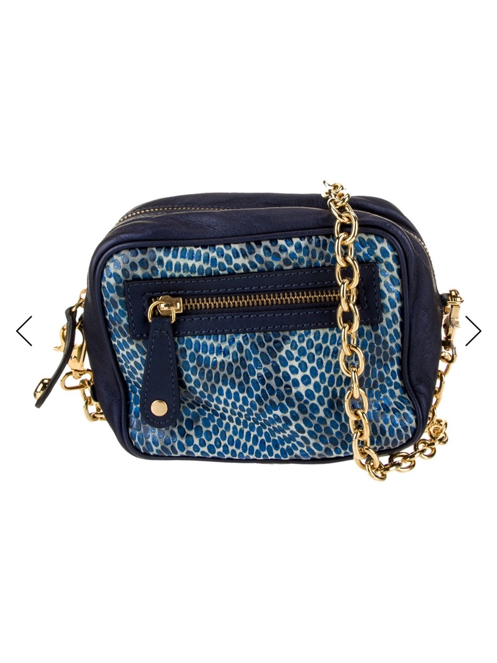 Just Cavalli Navy and Blue Leather Patterned Crossbody Bag with Gold Chain